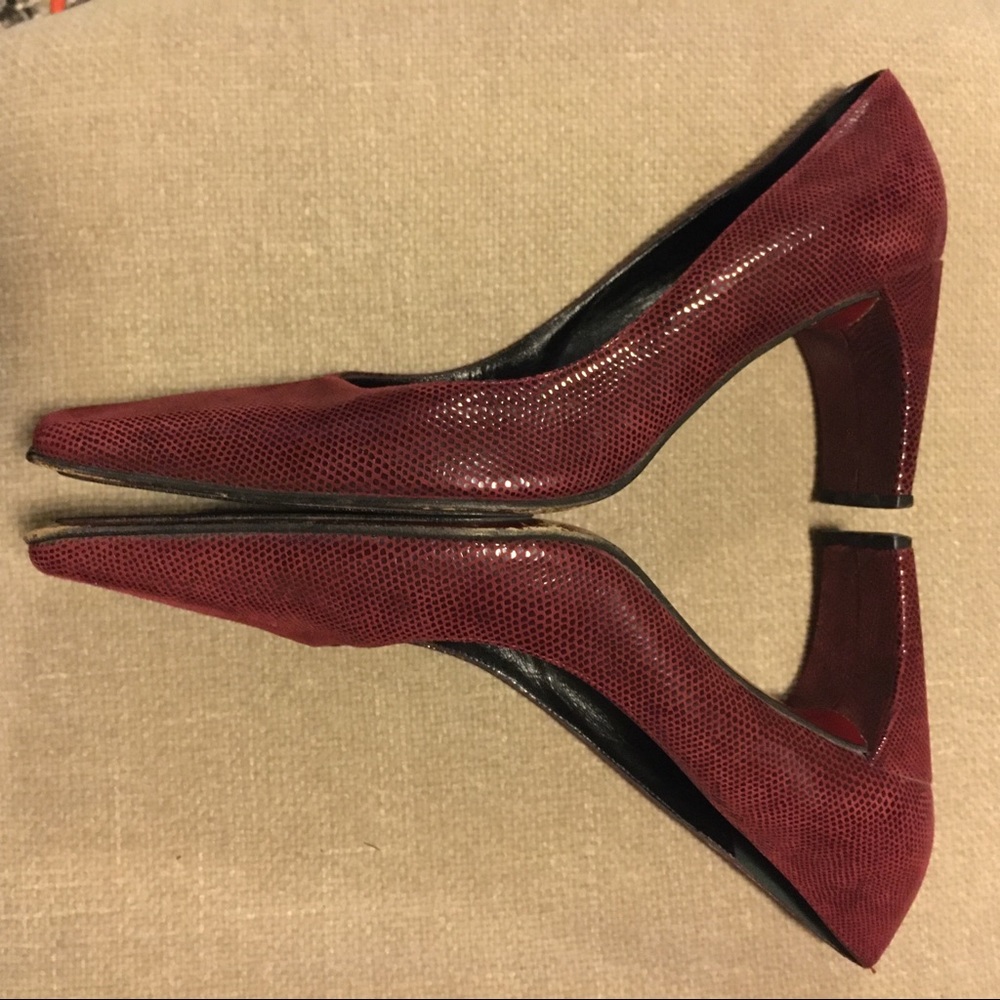 Oxblood Suede look Snakeskin pattern heels.